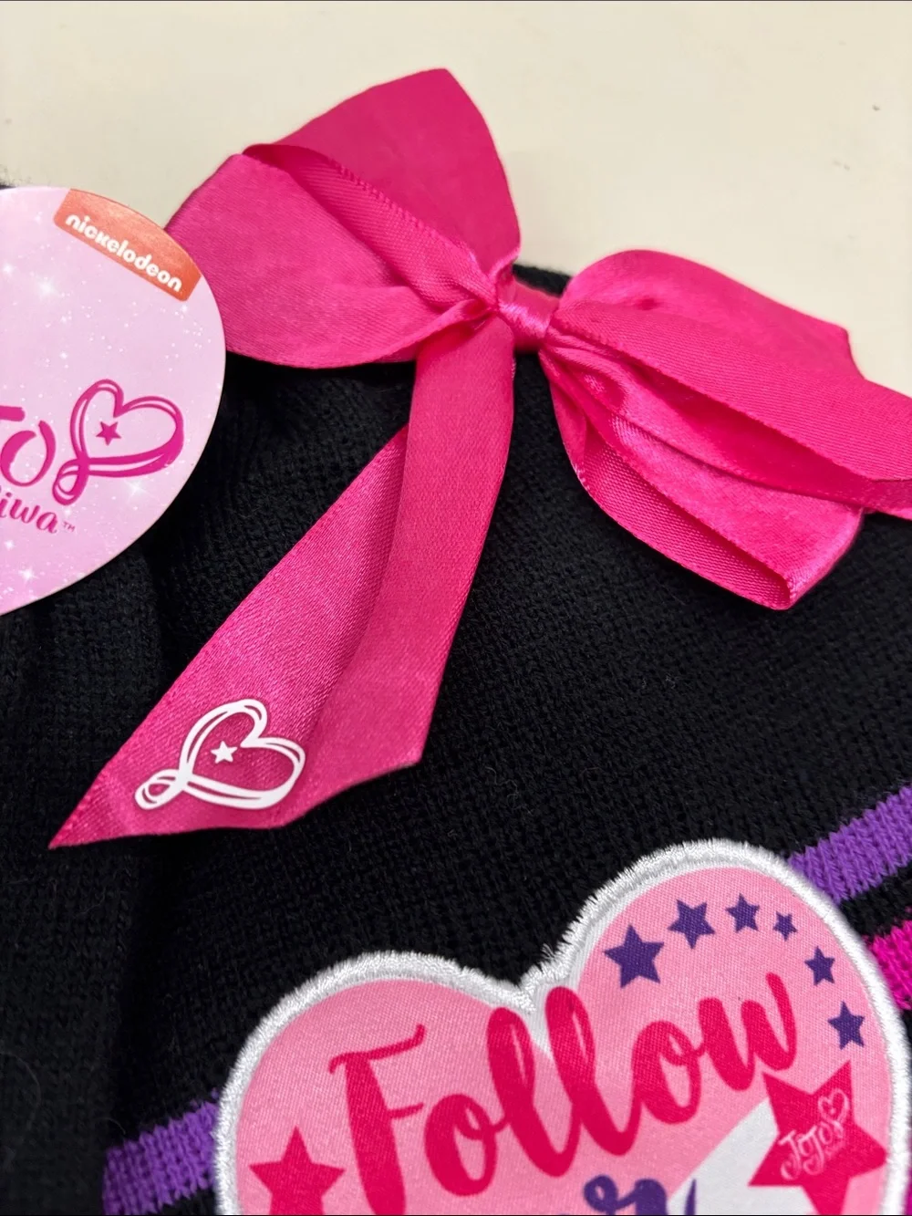 NWT Nickelodeon Black Knit Jojo Siwa Beanie set With Matching Black Gloves